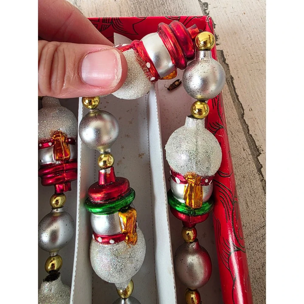 Vintage Kurt Adler glass snowman Garland Xmas tree glitter red Green snowman